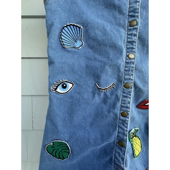 FARM Rio Denim Patch Romper (XS/P) –‎ Rare – Needs Crotch Repair – Raw Hem - Picture 9 of 14